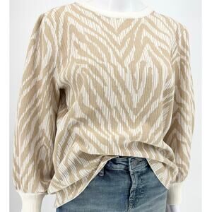 Current Air Cream Beige Tan Zebra Stripe Pullover Sweater Size L